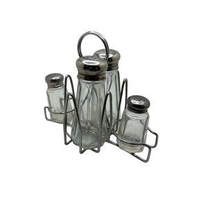 Vintage Diner Condiment Caddy & Salt & Pepper 4 Bottles